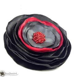 broszka,czarna,czerwona,kwiaty polski - Broszki - Biżuteria